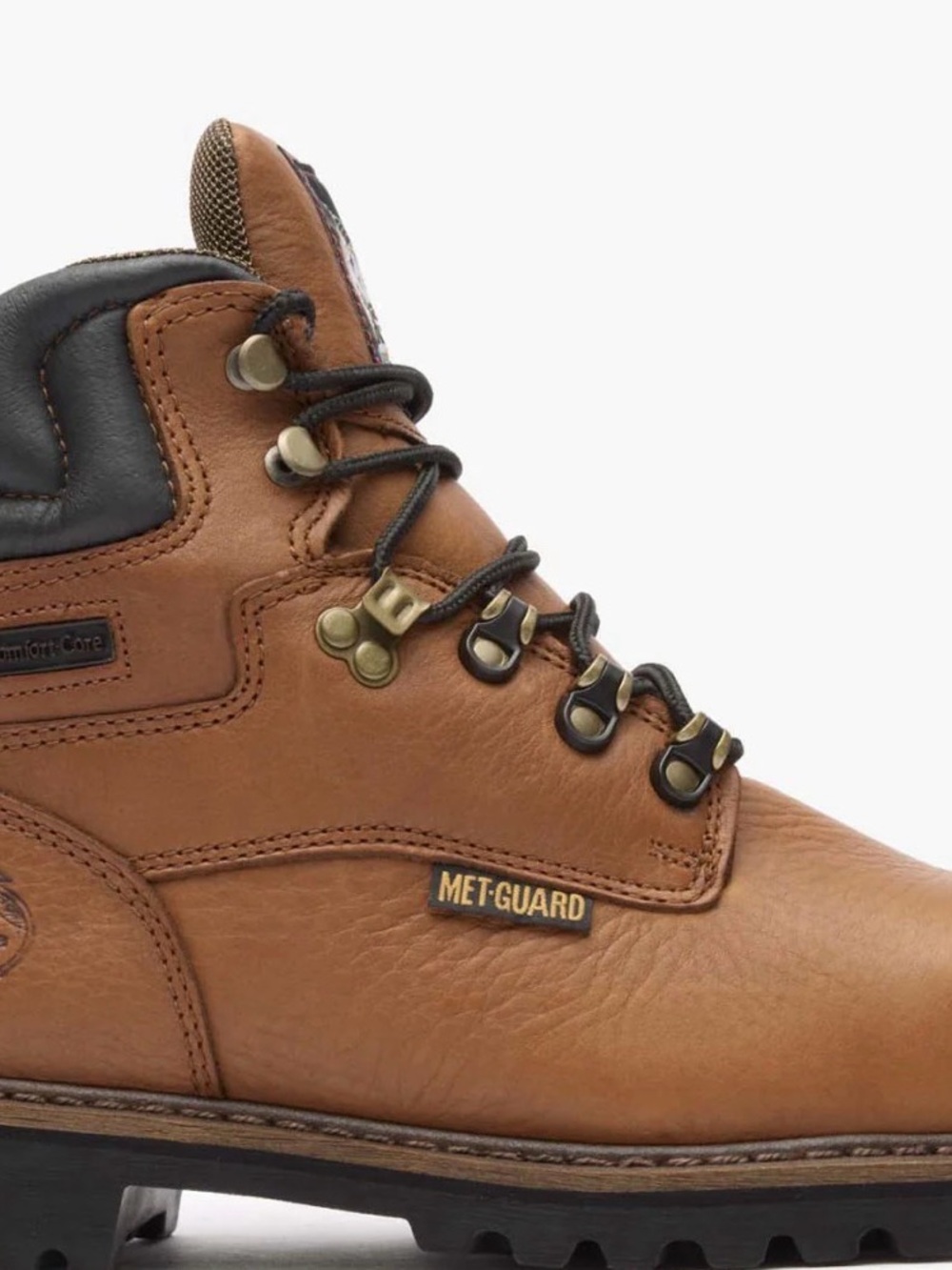 Georgia Boot Tan Brown Leather Work Boot Black Collar Steel Toe New 11.5